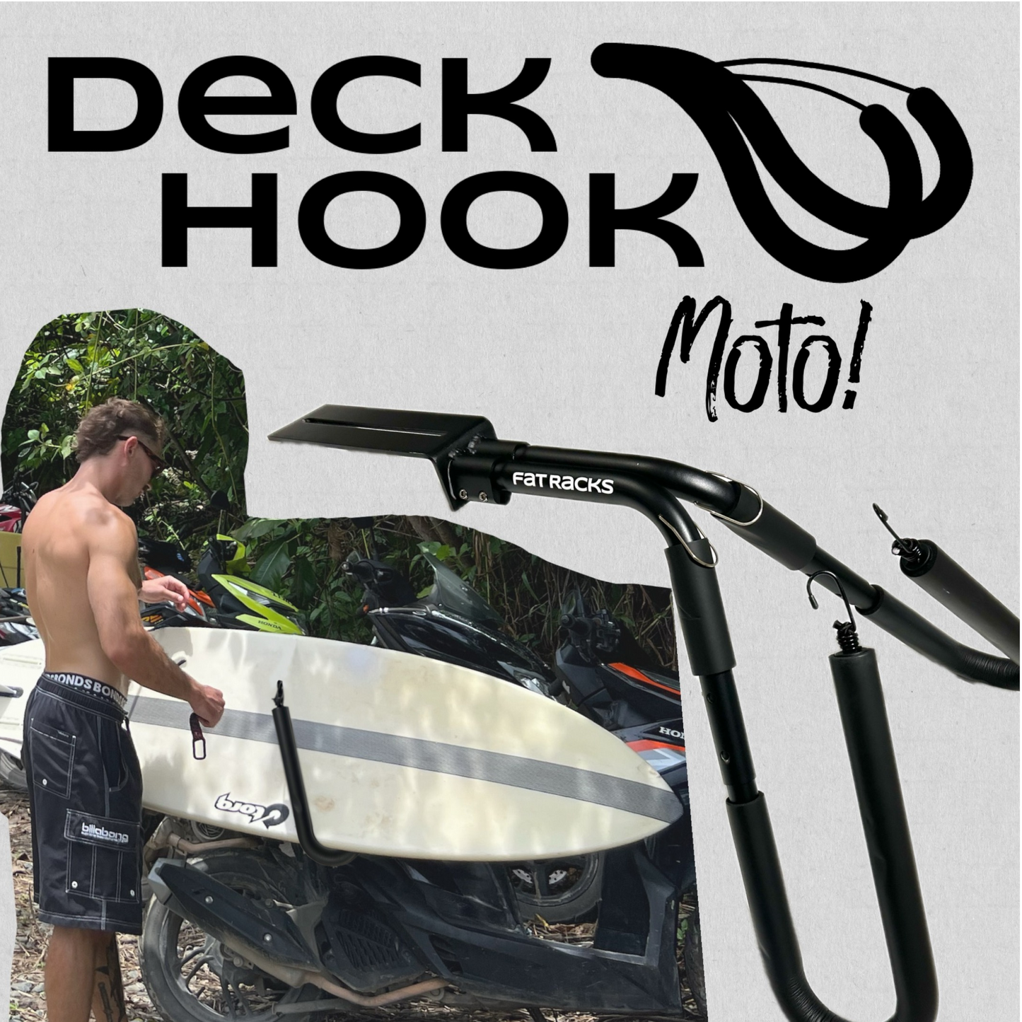 Surfboard scooter rack on moped