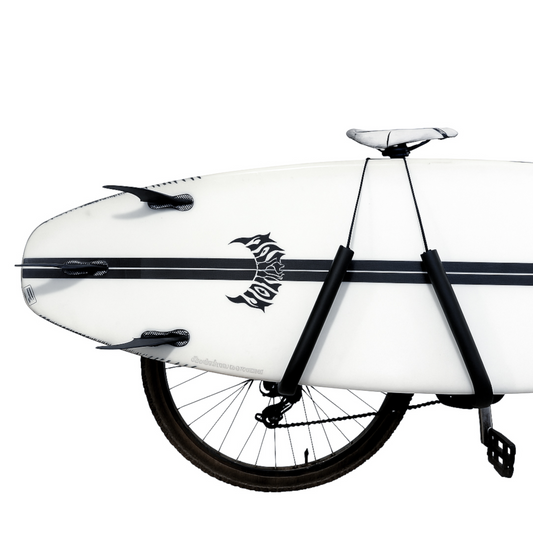 surfboard rack on bike holding surfboard